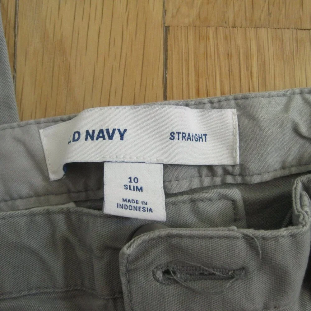 Old Navy Straight Boys Pants Size 10 Slim Grey Chino Uniform Cotton Blend